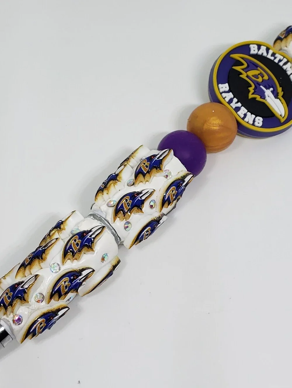 Handmade 3D Rhinestone Baltimore Ravens Football Beaded Silicone Focal Bead Pen